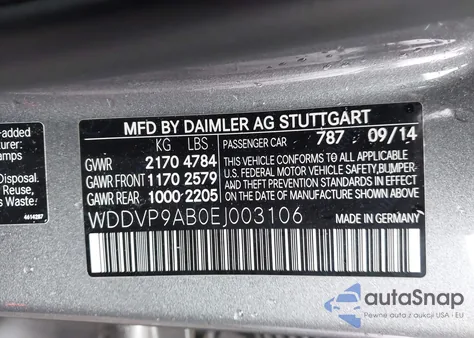 2014 Mercedes-Benz B-Class Electric Drive из США, поврежденный, VIN WDDVP9AB0EJ003106